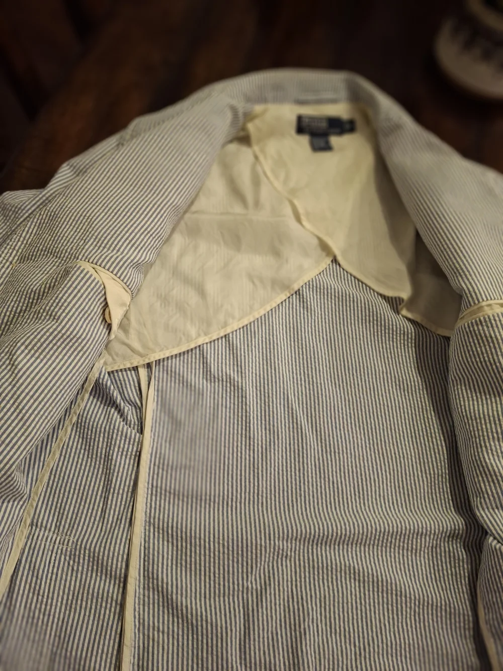 Polo by Ralph Lauren  Blue & White Striped Seersucker Blazer and Pant Set